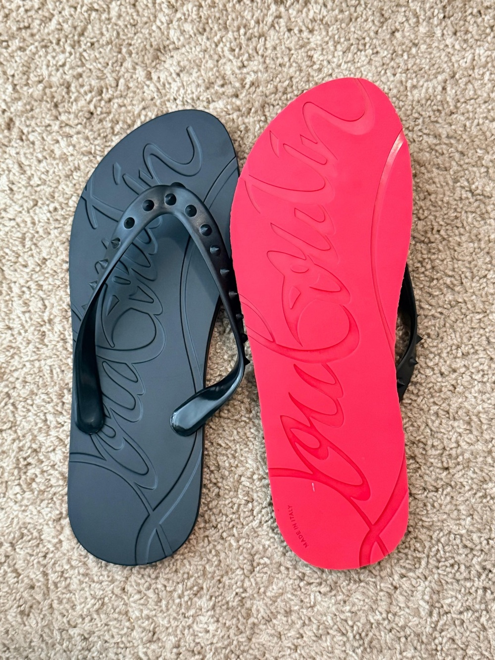Christian Louboutin Black Studded Flip Flop Sandals - Picture 2 of 5